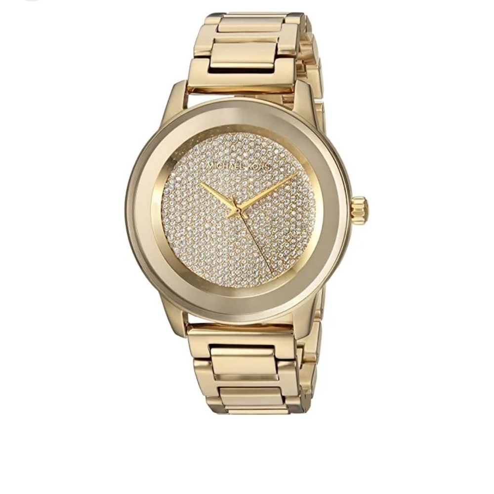 Michael Kors Womens Stainless Steel Analog Crystal Pave Gold Dial Watch